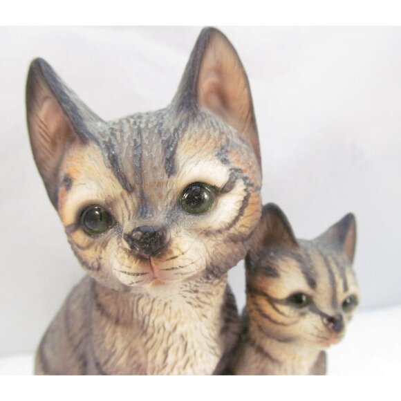 Vintage Harvey Knox Ceramic Brown Black Tabby Mom and Kitten Figurine - Picture 3 of 11